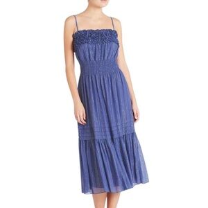 REBECCA TAYLOR Lurex Smocked Silk Blend Midi Dress in Iris Size S